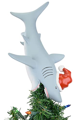 Great White Shark Christmas Tree Topper - 10-Inch Santa Shark Holiday Decor