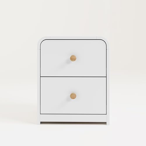 2-Drawer Kids Bedroom Nightstand - White and Natural Wood Finish