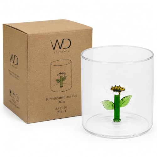 WD Lifestyle Daisy Borosilicate Glass Cup 8.4 Fl Oz - Clear Floral Drinking Glass