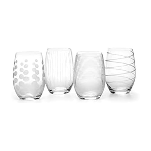 Stemless Wine Glasses 17oz - Set of 4 Etched Glassware for Red and White Wine