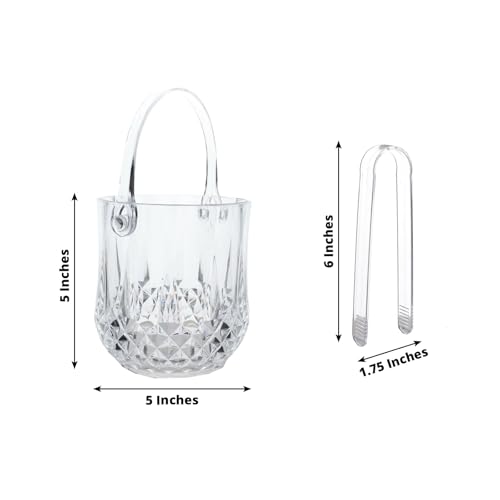 Efavormart 3-Pack Plastic Ice Buckets with Tongs - Clear Crystal-Cut Design, Compact Bar Drink Cooler, Type5