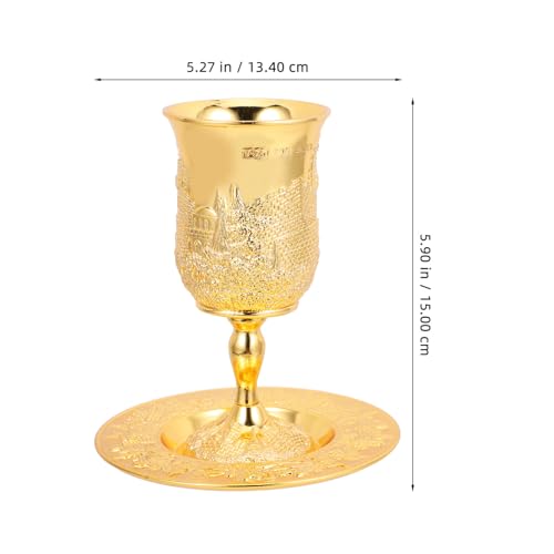 Silver-Plated Kiddush Cup and Saucer Set - 5oz Embossed Wine Goblet