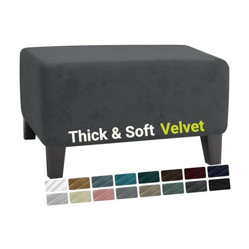 Velvet Ottoman Slipcover - Small Stretch Footstool Cover, Gray