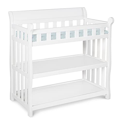 Wooden Nursery Changing Table with 2 Shelves and Changing Pad, White