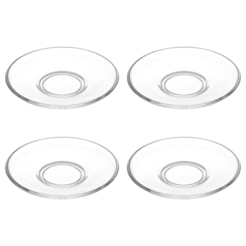 Glass Tea Saucer Set 4 Pcs, 3.54 Inch Clear Coffee & Espresso Plates