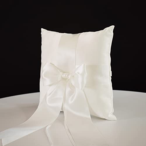 Ivory Wedding Ring Pillow with Satin Bow, 7.8-inch Ring Bearer Holder