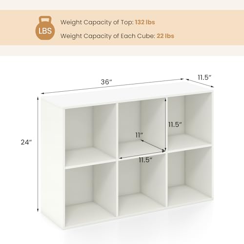 3-Tier 6-Cube Bookcase, Modern Storage Organizer Shelf Unit for Living Room