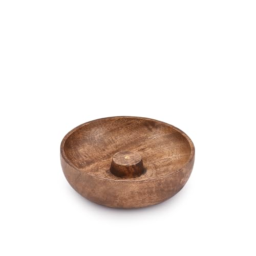 Handmade Mango Wood Incense Stick Holder Bowl - 5-Inch Ash Catcher