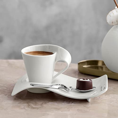 Villeroy & Boch NewWave Caffé Espresso Cup Saucer 6.5 x 5 in Premium Porcelain Creamy White
