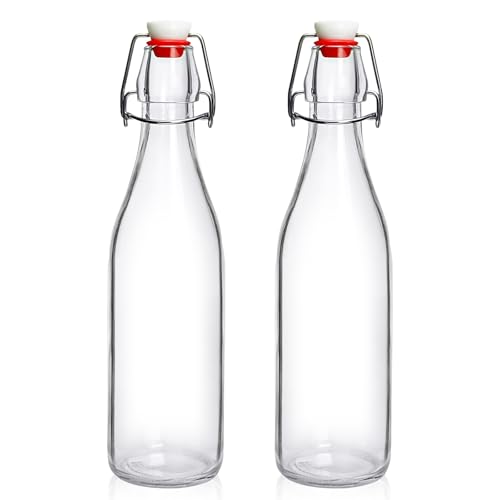 2 Pack Swing Top Glass Bottles 16oz with Airtight Lids for Brewing