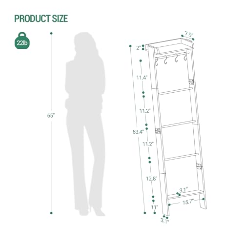 6-Tier Blanket Ladder Shelf, Rustic Farmhouse Quilt Rack with Hooks