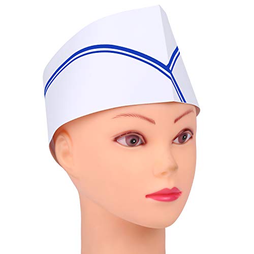10-Pack Retro Soda Jerk Paper Hats with Red Strips for Theme Parties