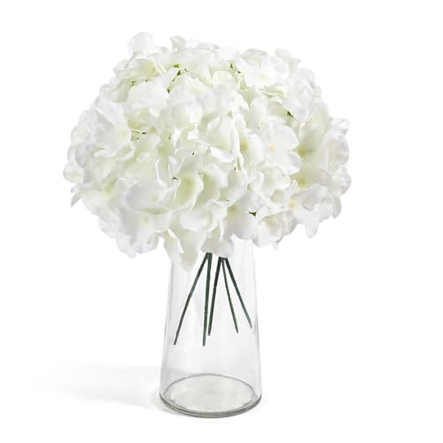 64 Pack Silk Hydrangea Artificial Flowers with Stems - Faux Ivory Floral Heads