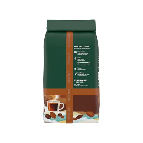Starbucks Whole Coffee Beans, Medium Roast Hot or Iced Coffee, Breakfast Blend, Six 12 oz Bags