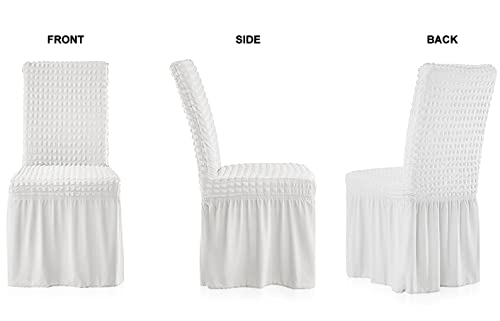 Stretch Dining & Dorm Chair Slipcover with Skirt - Washable White Cover