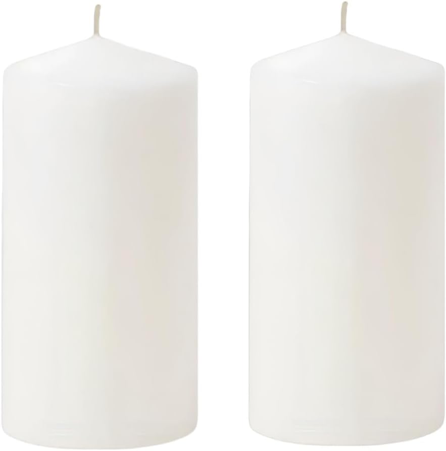 White Pillar Candle Set - 2 Large Unscented Decorative Candles for Parties | 2.4" x 6" (2PC)