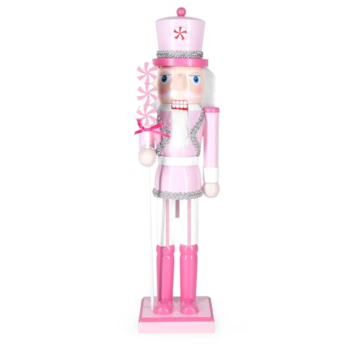 Christmas Nutcracker Decor - 14.2 Inch Wooden Collectible Ornament - Square Bottom Lollipop