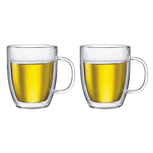 Bodum 15oz Bistro Double Wall Insulated Mug Set of 2, Clear Borosilicate Glass