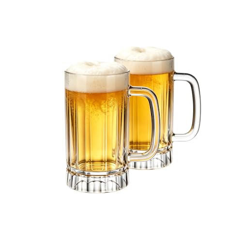 Set of 2 Durable Acrylic Beer Mugs with Handles, 16oz Reusable Beer Steins