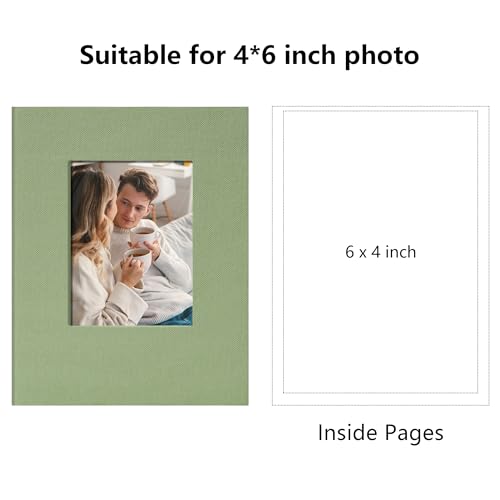 Small 4x6 Linen Photo Album with Front Window, 24 Pockets, Light Green