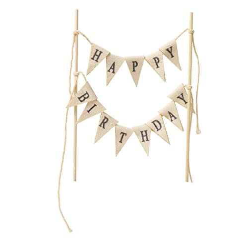 Happy Birthday Cake Topper - Reusable Ivory Cotton Banner Decoration