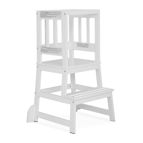 2-in-1 Toddler Learning Tower and Kitchen Step Stool - White Pinewood