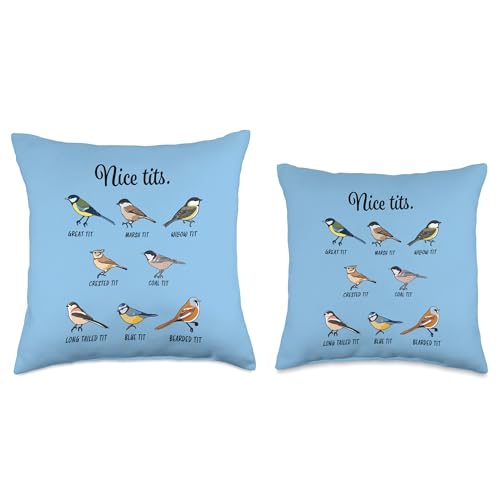16x16 Funny Cute Nice Tits Birdwatching Gift Throw Pillow – Birding Lovers Quick Gift