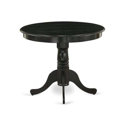 36-Inch Round Dining Table with Pedestal Base, Wirebrushed Black Wood