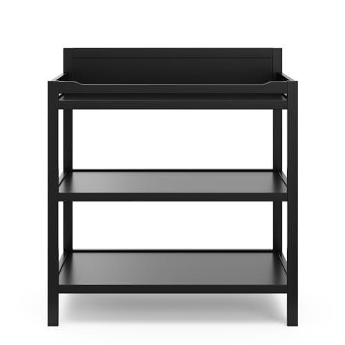 Alpine Nursery Changing Table with Storage Shelves and Changing Pad, Black