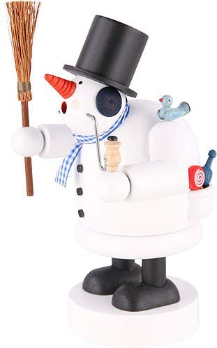 KWO Snowman Smoking Figurine, Wooden Multi-Color 20 cm