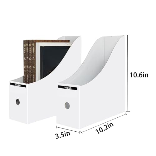 2 Pack White Cardboard Magazine File Holders for Desk and Shelf Storage