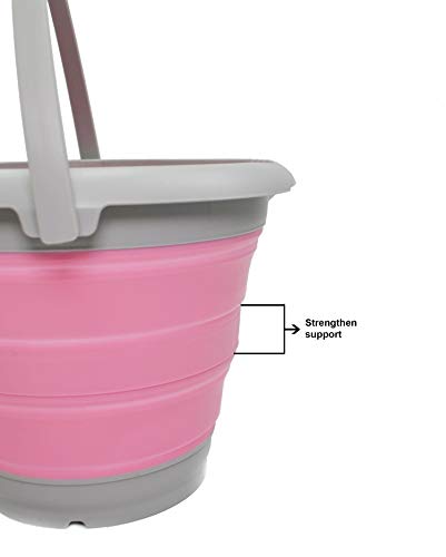 SAMMART 5L Foldable Plastic Bucket Grey/Pink - Collapsible Portable Water Pail for Camping & Fishing
