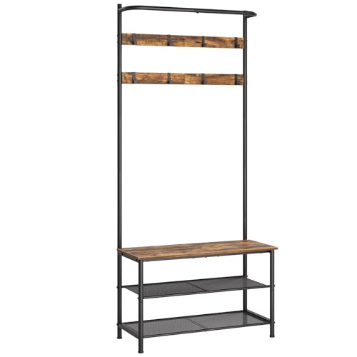 4-in-1 Hall Tree with Shoe Bench, Entryway Coat Rack and Storage Shelves
