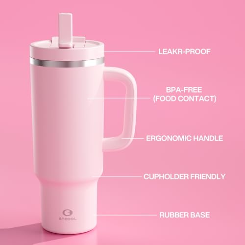 40 oz Insulated Stainless Steel Tumbler with Handle and Straw - Cotton Candy