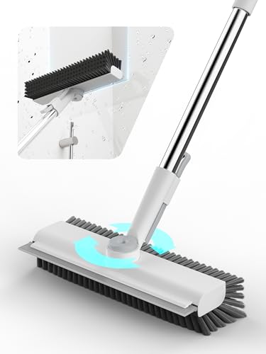 3-in-1 Floor Scrub Brush with Long Handle & Squeegee for Tile & Grout