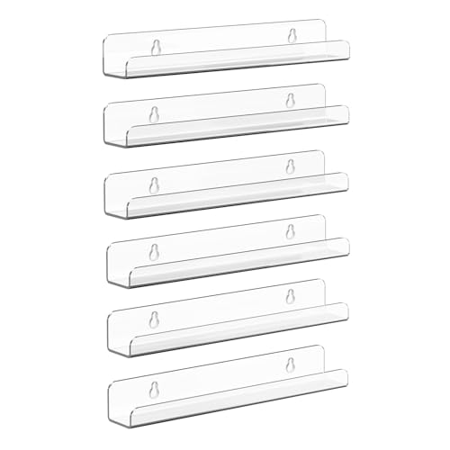 Clear Acrylic Vinyl Record Wall Mount Shelves - 6 Pack Floating Display Ledge