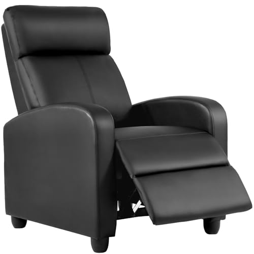 Black Faux Leather Recliner Chair with Lumbar Support and Footrest