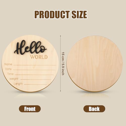 Hello World Newborn Birth Announcement Sign - 5.9 Inch Wooden Keepsake