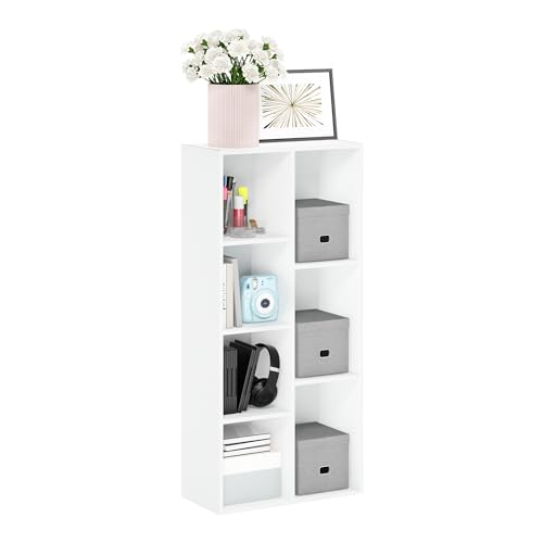 7-Cube Reversible Bookcase with Open Shelves, White Storage Organizer