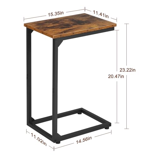 C-Shaped End Table Set of 2 - Sliding Couch Side Table & TV Tray, Rustic Brown