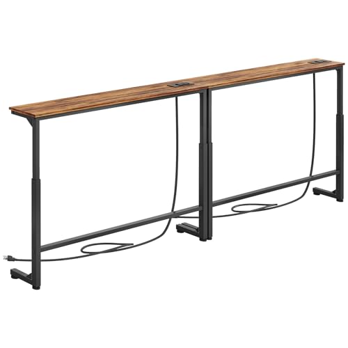 Narrow Console Table with Power Outlets, Adjustable Height Sofa Table (2-Pack)