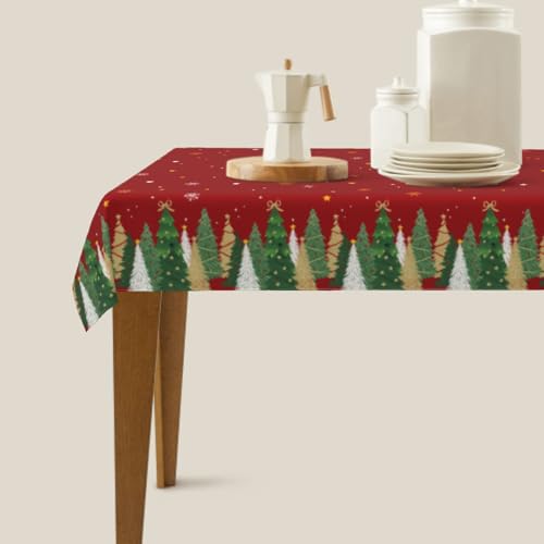 Aytipun 104x60 Inch Red Christmas Tablecloth with Tree Snowflake Design