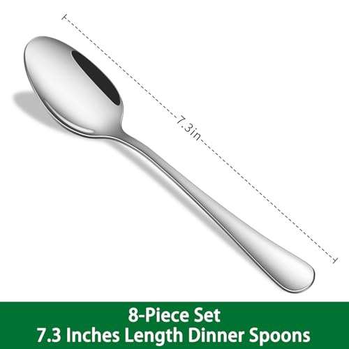 8-Piece Stainless Steel Dinner Spoon Set, 7.3-Inch Mirror Polished Spoons