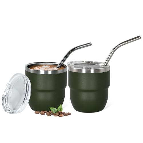 Green 4oz Double-Walled Stainless Steel Espresso Cups Set of 2 - Insulated Coffee Shot Glasses