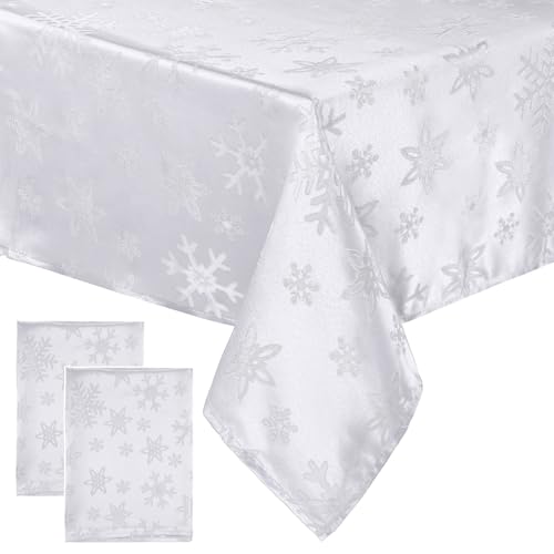 Tegeme 2 Pack Christmas Snowflakes Tablecloth 52 x 70 Inches White Holiday Decor