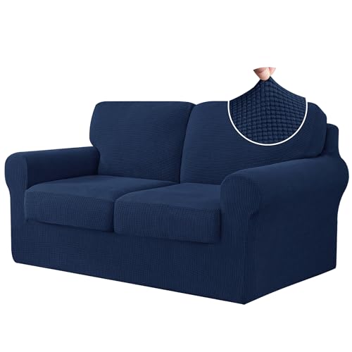 Stretch Loveseat Covers Set for 2 Cushion Sofas - Dark Blue
