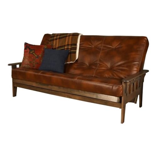 Queen Size Futon Sofa Bed with Hardwood Frame and Faux Leather Mattress
