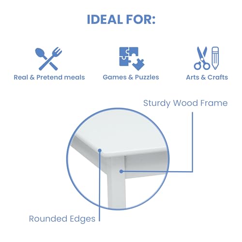 Kids Wooden Table and Chair Set - 3-Piece Playroom Furniture, White