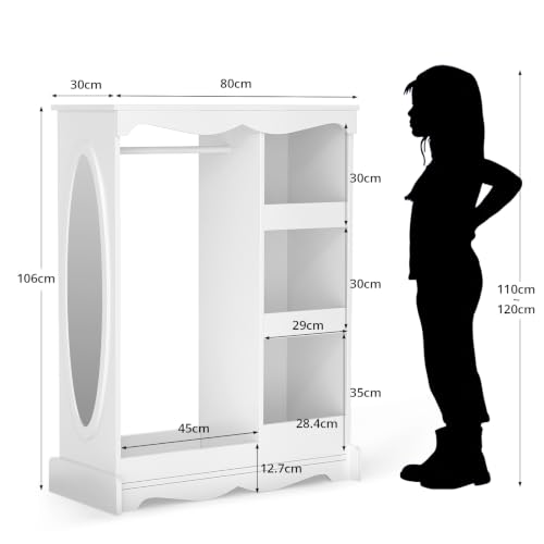Kids Wooden Dress-Up Wardrobe with Full-Length Mirror and Storage Shelves