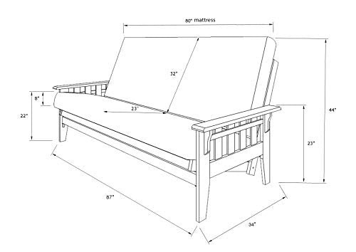 Queen Futon Sofa Bed with Solid Hardwood Frame and Mattress Set